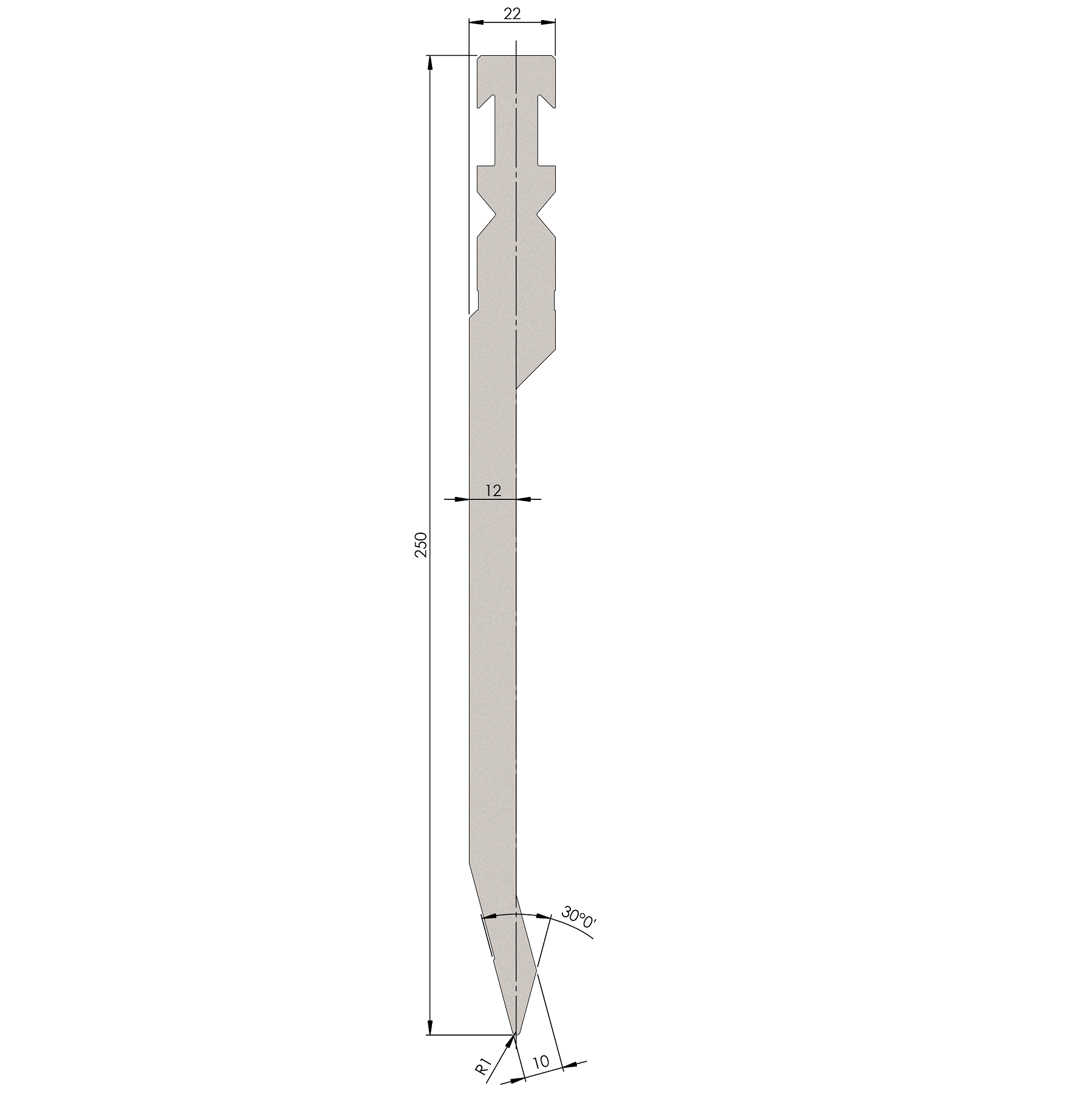 W409887 P5 WRFA H250/1 - 30° - R=1,0 - H=250 - L=515